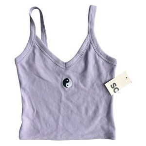NWT SO Waffle Crop Tank - Peace sign Purple- XS